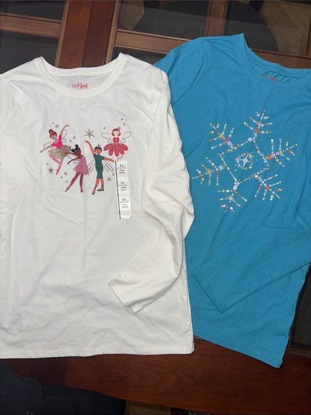 Cat & Jack Turquoise Long-Sleeve Tee with Sparkle Snowflake and Ballerinas